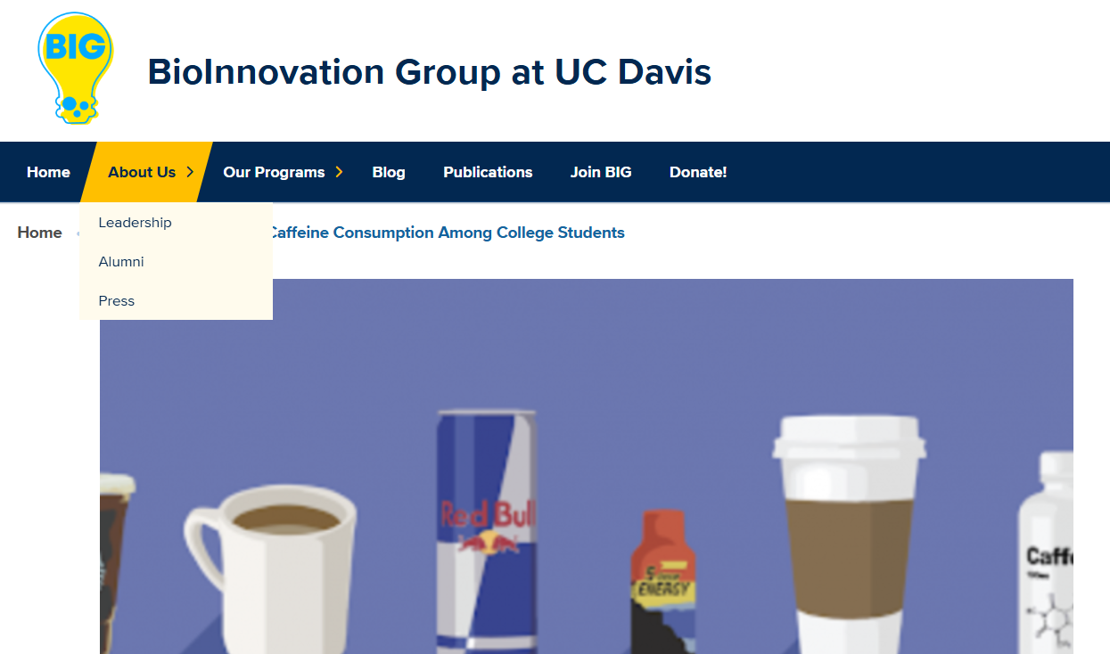 Leadership menu on the BioInnovation Group website