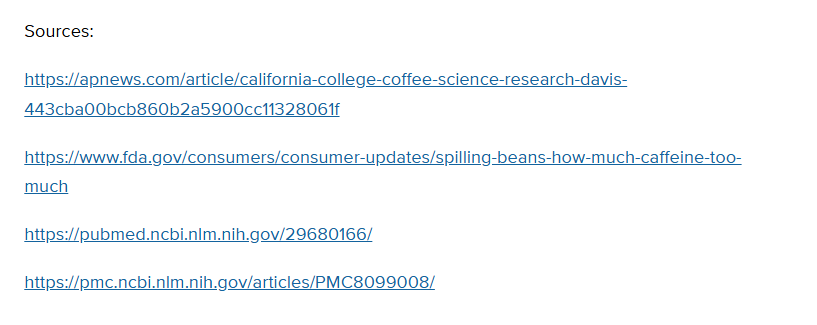 Sources list at the bottom of the caffeine article