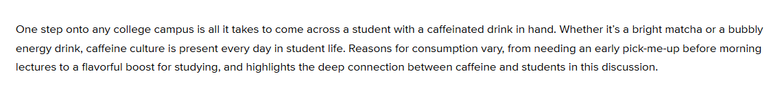 Article text discussing caffeine consumption