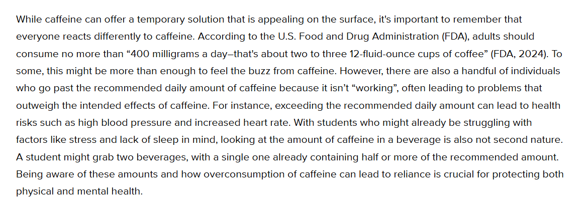 Paragraph from the caffeine article